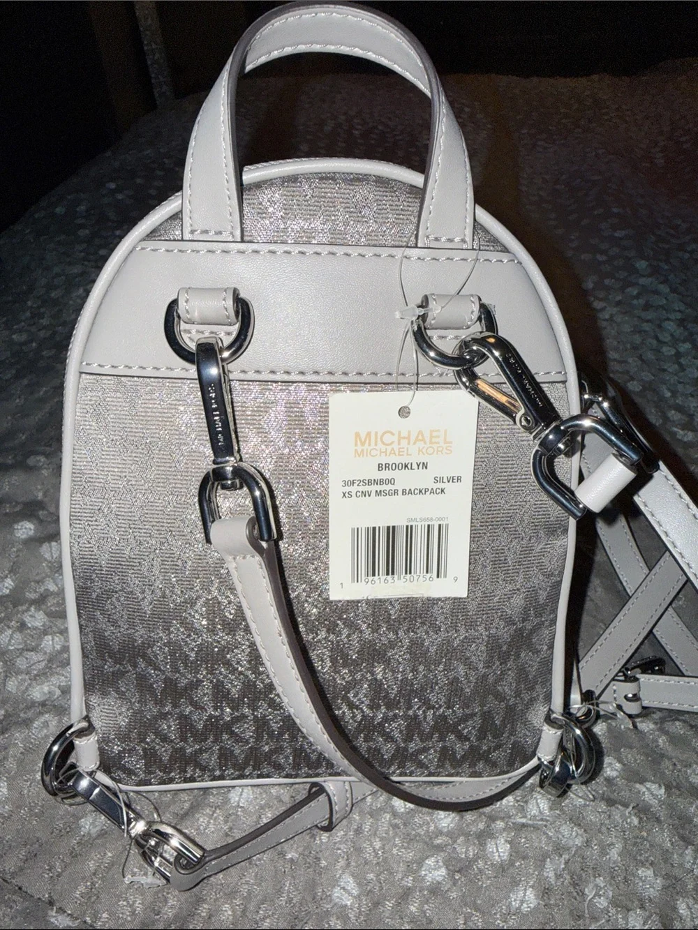 NWT Michael Kors Brooklyn Extra-Small Logo Backpack in Silver    Now U